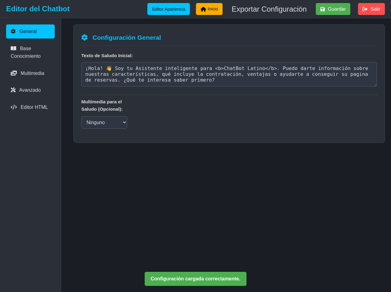 Editor de Configuración del Chatbot